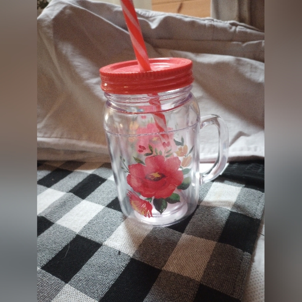 Pioneer Woman Floral Glass Mason Jar with Straw - Picture 4 of 5